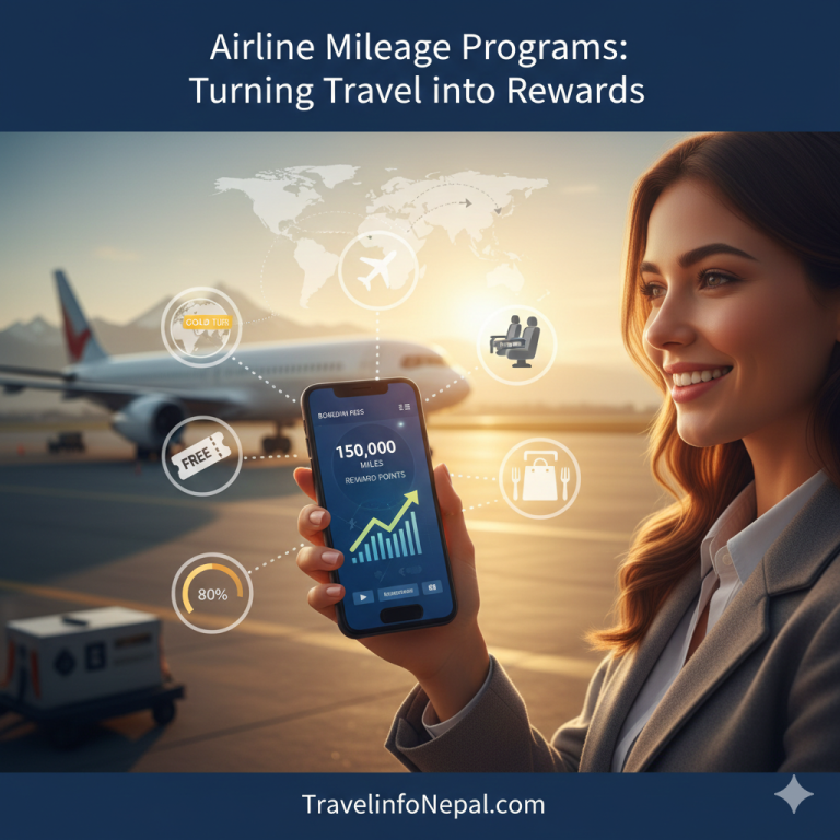 Airline mileage program card with travel rewards icons